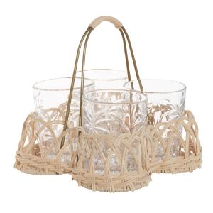 Verres (x4) avec panier en fibre végétale tressée et métal…