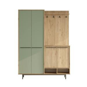 Vestiaire d'entrée 4 portes décor chêne / vert sauge