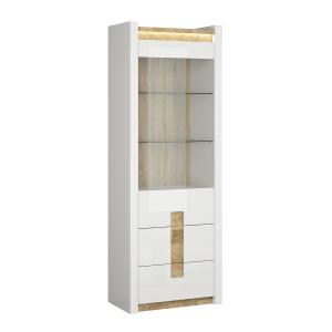 Vitrine 1 porte 2 tiroirs avec LED stratifiés blanc et bois