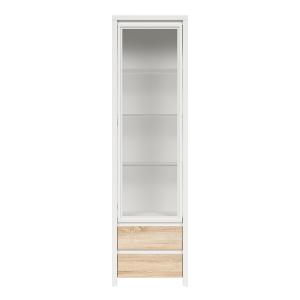 Vitrine 1 porte 2 tiroirs stratifiés beige et blanc