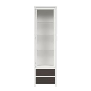 Vitrine 1 porte 2 tiroirs stratifiés blanc et beige