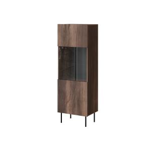 Vitrine 1 porte 4 étagères effet bois foncé 60 x 183 cm