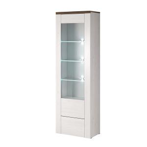 Vitrine 1 porte avec LED stratifiés beige et blanc