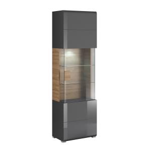 Vitrine 1 porte avec LED stratifiés gris et bois