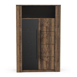 Vitrine 1 porte vitrée et 1 niche ouverte H176 cm - Effet B…
