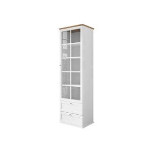Vitrine 1 portes 2 tiroirs 4 étagères effet bois et blanc
