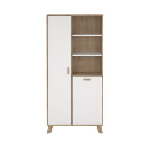 Vitrine 2 portes, 3 niches décor chêne et blanc H188,2 cm