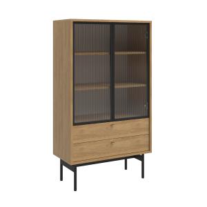 Vitrine 2 portes avec 2 tiroirs aspect bois clair 150 cm