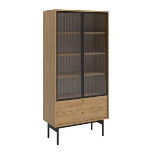 Vitrine 2 portes avec 2 tiroirs aspect bois clair 179 cm