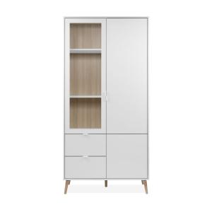 Vitrine 2 portes dont 1 vitrée effet blanc et chêne H190 cm…