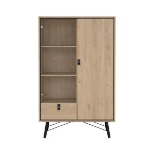 Vitrine 2 portes dont 1 vitrée H161,8 cm - Effet Bois clair