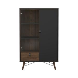 Vitrine 2 portes dont 1 vitrée H161,8 cm - Effet Noyer et N…