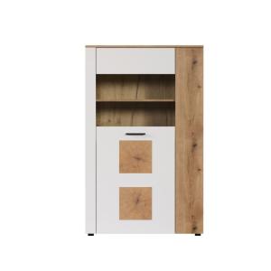 Vitrine 2 portes dont une avec verre trempé L90 cm - Blanc