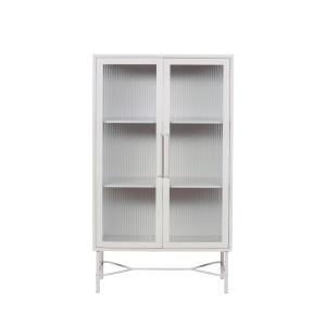 Vitrine 2 portes en métal et verre strié H150 cm - Crème