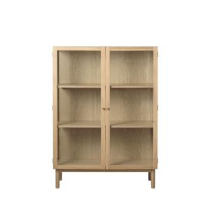 Vitrine 2 portes en verre trempé et bois H140cm - Bois clai…