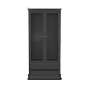 Vitrine 2 portes vitrées et 2 tiroirs L96,2 cm - Gris Anthr…