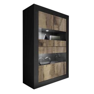 Vitrine  4 portes finition noir mat et aspect bois antik av…