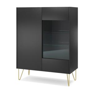 Vitrine avec 2 portes en stratifié noir avec verre 97x122 c…