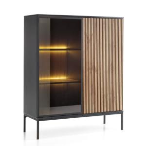Vitrine avec 2 portes et LED intégrées Noir et Chêne 104x12…