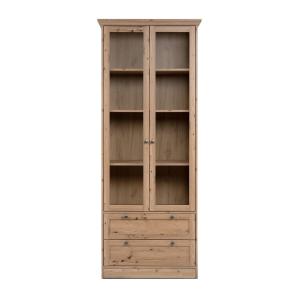 Vitrine avec 2 portes vitrées et 2 tiroirs L80 cm - Marron