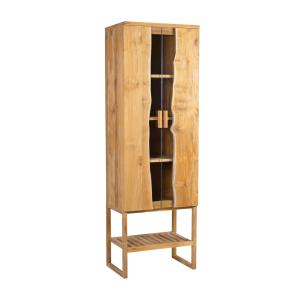 Vitrine avec 5 étagères en bois et verre beige H 185 cm