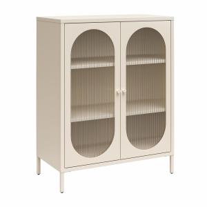 Vitrine basse avec 2 portes vitrées en métal crème