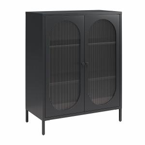 Vitrine basse avec 2 portes vitrées en métal noir
