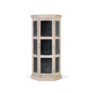 Vitrine d'angle en bois de manguier avec porte vitrée