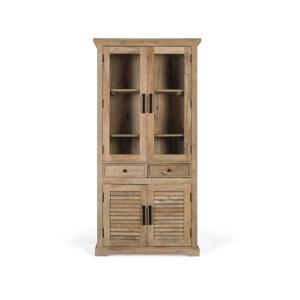 Vitrine en bois de manguier avec verre et deux tiroirs