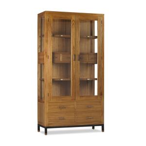 Vitrine en bois de mindi marron et métal noir H 190 cm