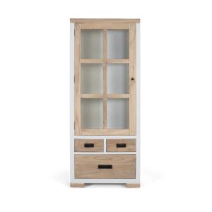 Vitrine en bois de mindi massif avec 3 tiroirs et porte vit…