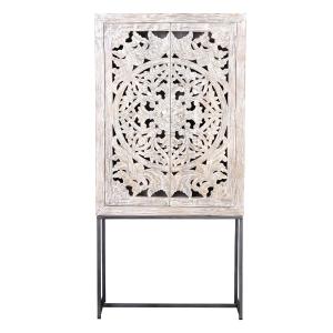 Vitrine en manguier pieds métal blanc et gris vieilli
