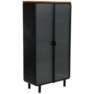 Vitrine en métal, bois et verre 2 portes noir 84 x 35,8 x 1…