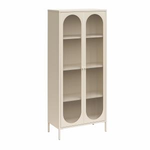 Vitrine haute avec 2 portes vitrées en métal crème