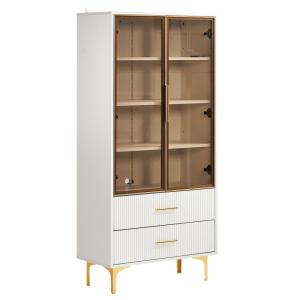 Vitrine haute élégante blanche avec portes vitrées éclairag…