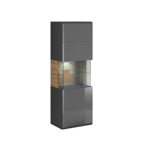 Vitrine murale 1 porte avec led grise et naturelle