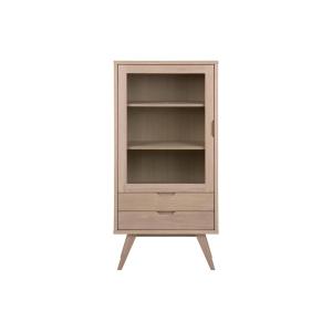 Vitrine scandinave en bois 2 tiroirs 1 porte en verre