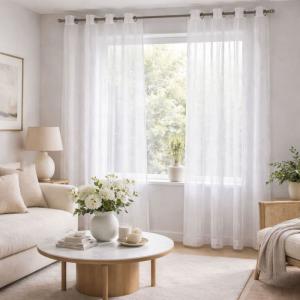 Voilage blanc motifs ondulés brodés polyester blanc 140x260…