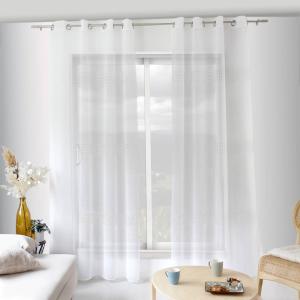 Voilage bohème à bandes ajourées polyester blanc 140x240 cm…