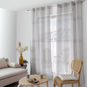 Voilage bohème à bandes ajourées polyester gris clair 140x2…