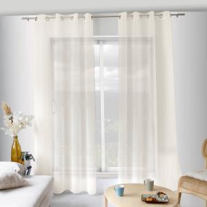 Voilage bohème à bandes ajourées polyester ivoire 140x240 c…