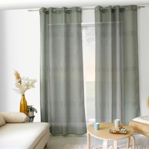 Voilage bohème à bandes ajourées polyester sauge 140x240 cm…