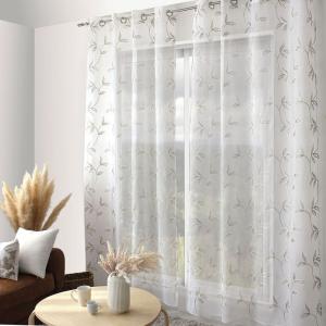 Voilage brodé blanc et beige 140 x 240 cm