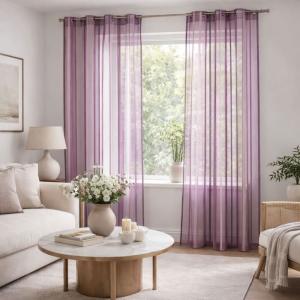 Voilage coloré rayures ton sur ton polyester prune 140x260…