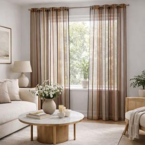 Voilage coloré rayures ton sur ton polyester taupe 140x260…