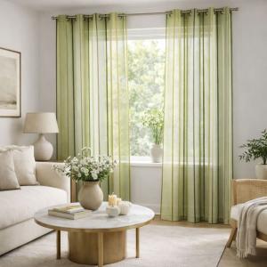 Voilage coloré rayures ton sur ton polyester vert tilleul 1…