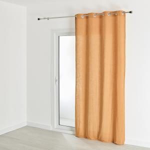 Voilage effet gaz de coton jaune safran 135 x 260 cm