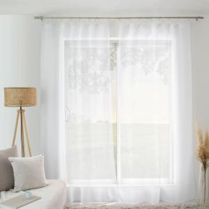 Voilage effet lin avec anneaux or métal 140 x 240 cm