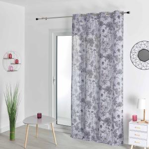 Voilage en étamine fleurie polyester gris perle 140x240 cm