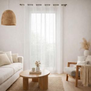 Voilage fantaisie à 3 armures polyester blanc 140x260 cm